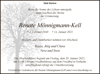 Todesanzeige von Renate Mönnigmann-Kell von WA