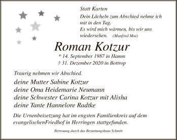 Todesanzeige von Roman Kotzur von WA