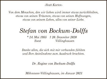 Todesanzeige von Stefan von Bockum-Dolffs von WA