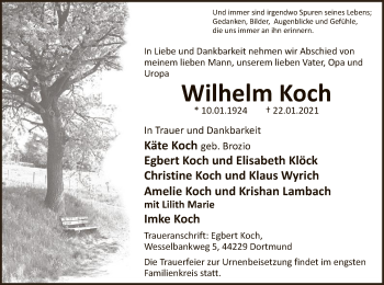 Todesanzeige von Wilhelm Koch von WA