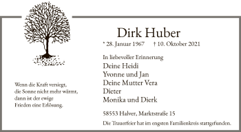 Todesanzeige von Dirk Huber von WA