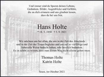 Todesanzeige von Hans Holte von WA