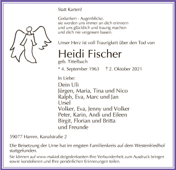 Todesanzeige von Heidi Fischer von WA