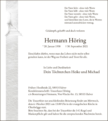 Todesanzeige von Hermann Höring von WA