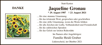 Todesanzeige von Jaqueline Gronau von WA