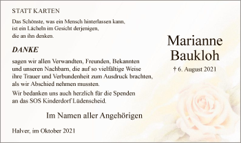 Todesanzeige von Marianne Baukloh von WA