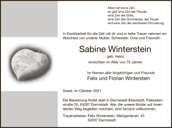 Todesanzeige von Sabine Winterstein von WA