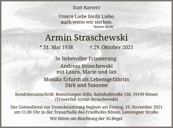 Todesanzeige von Armin Straschewski von WA