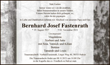 Todesanzeige von Bernhard Josef Fastenrath von WA
