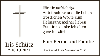 Todesanzeige von Iris Schütz von WA