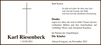 Todesanzeige von Karl Riesenbeck von WA