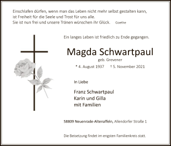 Todesanzeige von Magda Schwartpaul von WA