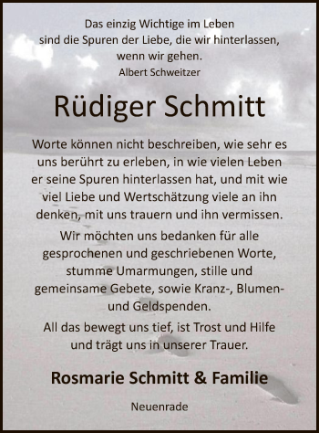 Todesanzeige von Rüdiger Schmitt von WA