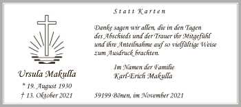 Todesanzeige von Ursula Makulla von WA
