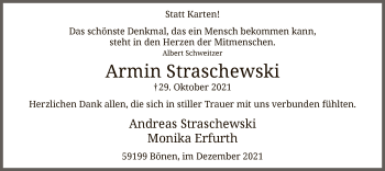 Todesanzeige von Armin Straschewski von WA