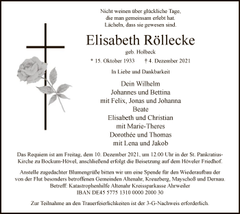 Todesanzeige von Elisabeth Röllecke von WA