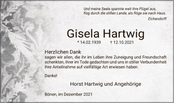 Todesanzeige von Gisela Hartwig von WA