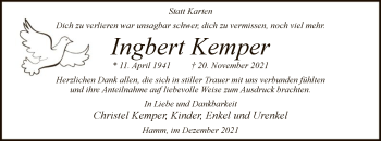 Todesanzeige von Ingbert Kemper von WA