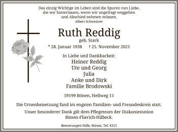 Todesanzeige von Ruth Reddig von WA