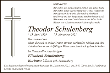 Todesanzeige von Theodor Schulenberg von WA