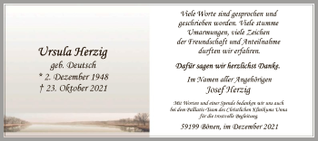 Todesanzeige von Ursula Herzig von WA