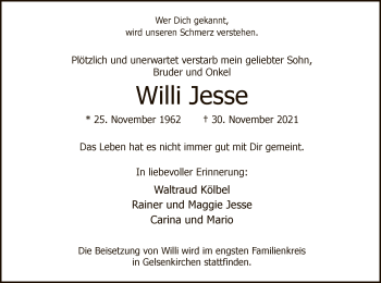 Todesanzeige von Willi Jesse von WA