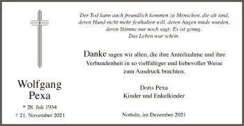 Todesanzeige von Wolfgang Pexa von WA