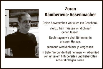 Todesanzeige von Zoran Kamberovic-Assenmacher von WA