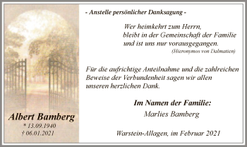 Todesanzeige von Albert Bamberg von WA