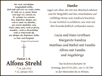 Todesanzeige von Alfons Strehl von WA