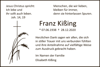 Todesanzeige von Franz Kißing von WA