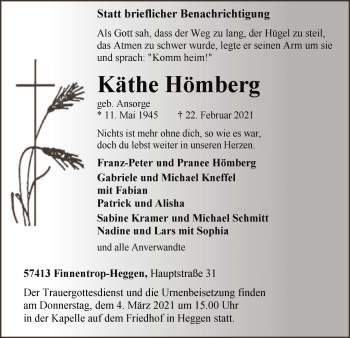 Todesanzeige von Käthe Hömberg von WA