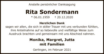 Todesanzeige von Rita Sondermann von WA