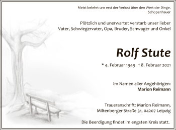 Todesanzeige von Rolf Stute von WA