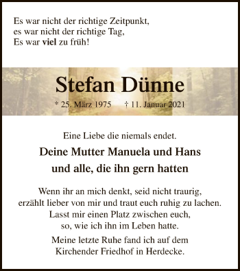 Todesanzeige von Stefan Dünne von WA