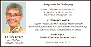 Todesanzeige von Christa Eickel von WA