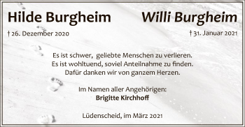 Todesanzeige von Hilde und Willi Burgheim von WA