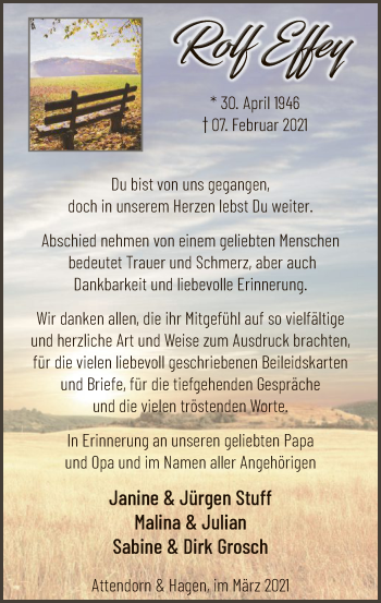 Todesanzeige von Rolf Effey von WA