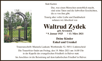 Todesanzeige von Waltrud Zydek von WA