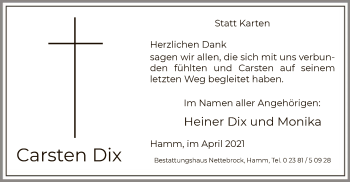 Todesanzeige von Carsten Dix von WA