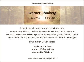 Todesanzeige von Werner Hömberg von WA