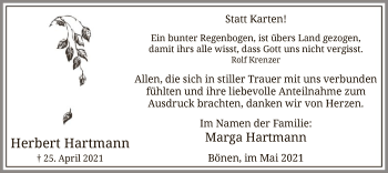Todesanzeige von Herbert Hartmann von WA
