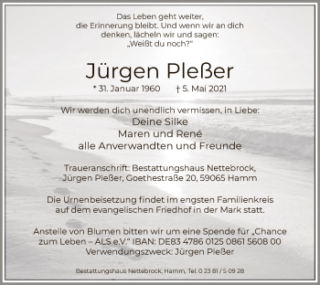 Todesanzeige von Jürgen Pleßer von WA