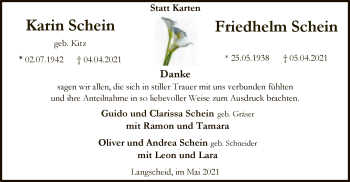 Todesanzeige von Karin und Friedhelm Schein von WA