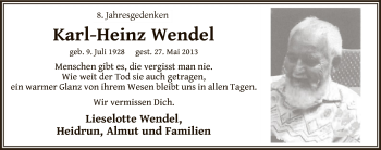 Todesanzeige von Karl-Heinz Wendel von WA