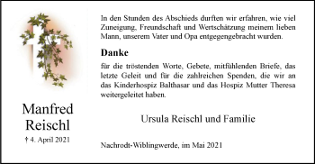 Todesanzeige von Manfred Reischl von WA