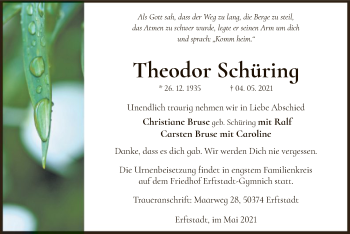 Todesanzeige von Theodor Schüring von WA