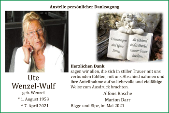 Todesanzeige von Ute Wenzel-Wulf von WA