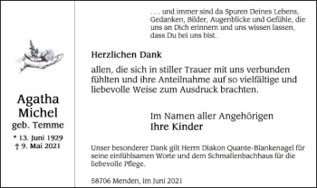 Todesanzeige von Agatha Michel von WA