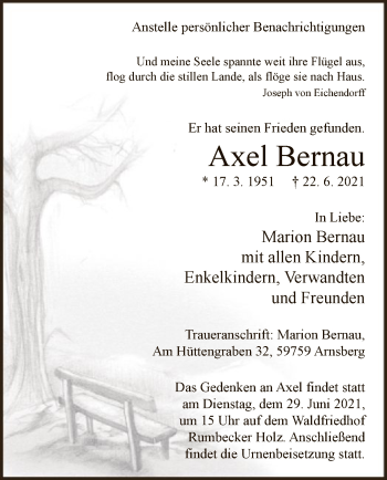Todesanzeige von Axel Bernau von WA
